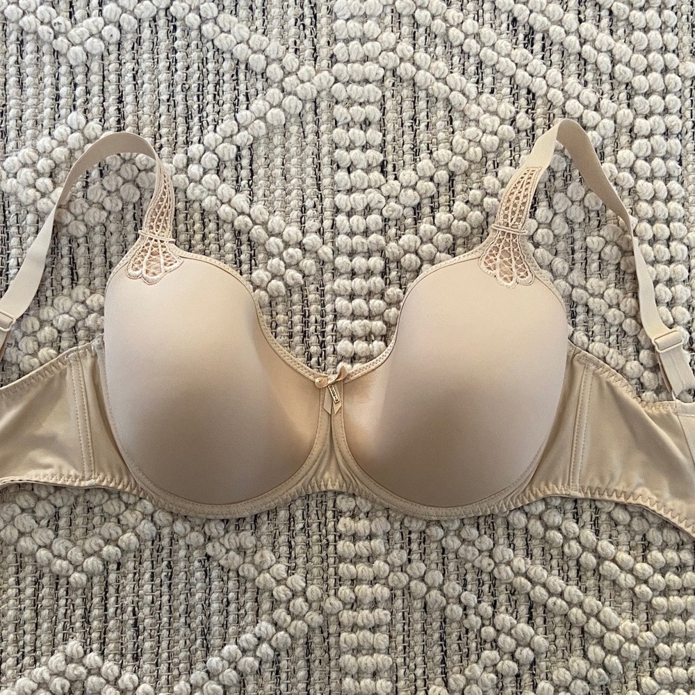 Beige Underwire T-Shirt Bra with Lace Trim - 36H
